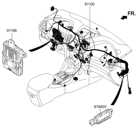 2019 Hyundai Kona Electric Instrument Panel Junction Box Assembly Diagram for 91950-2W560