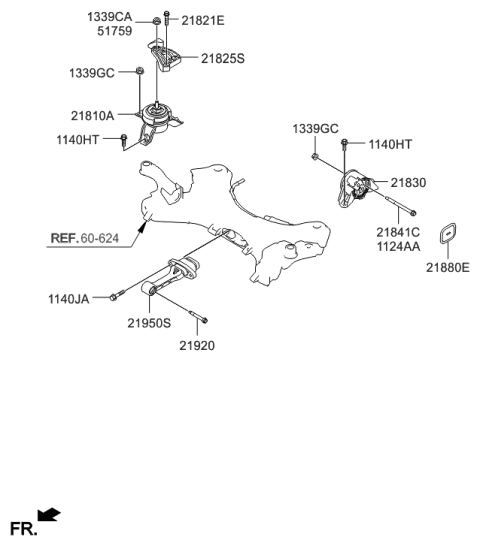 2019 Hyundai Sonata Engine Mounting Bracket Assembly Diagram for 21810-4Z100