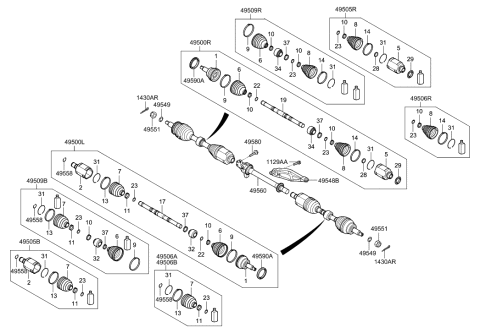 2014 Hyundai Santa Fe Sport Joint Kit-Front Axle Differential Side LH Diagram for 49582-2W200