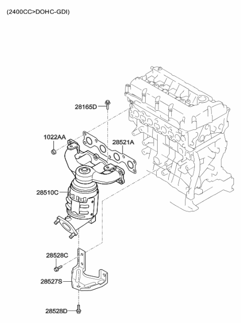 2013 Hyundai Santa Fe Sport Exhaust Manifold Catalytic Assembly Diagram for 28510-2G445