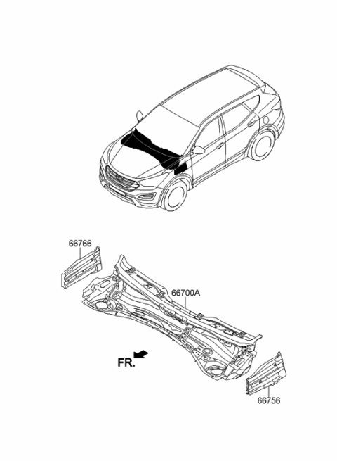 2013 Hyundai Santa Fe Sport Panel-Cowl Side Outer Upper,RH Diagram for 66728-4Z000