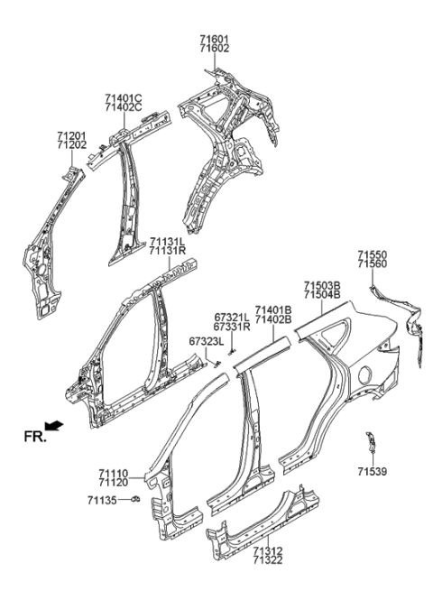 2013 Hyundai Santa Fe Sport Reinforcement Assembly-Side Outer LH Diagram for 71130-4Z000