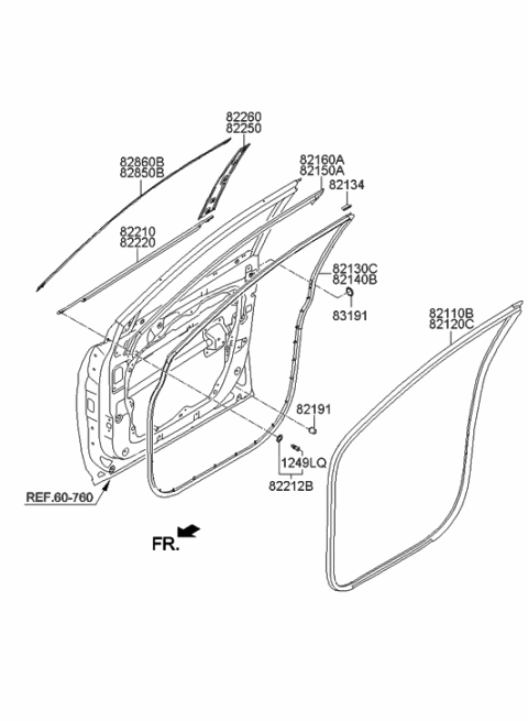 2013 Hyundai Santa Fe Sport Weatherstrip-Door Opening Upper,LH Diagram for 82150-4Z000