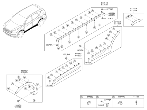 2013 Hyundai Santa Fe Sport Body Side Moulding Diagram