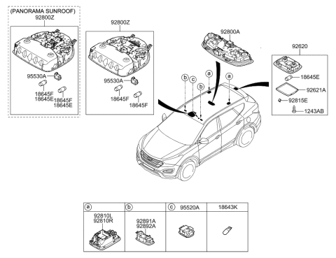 2013 Hyundai Santa Fe Sport Overhead Console Lamp Assembly Diagram for 92800-4Z000-VYN