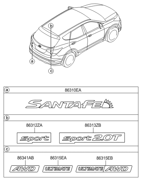 2015 Hyundai Santa Fe Sport Awd Emblem(Badge) Diagram for 86341-2W000