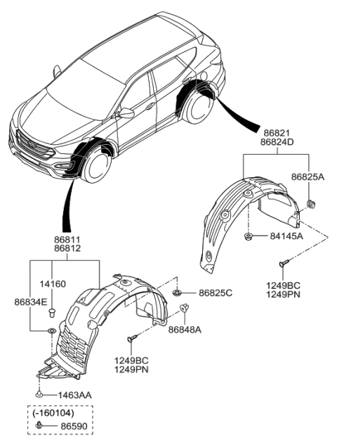 2014 Hyundai Santa Fe Sport Guard-Rear Wheel,LH Diagram for 86821-4Z000