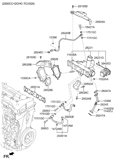 2014 Hyundai Santa Fe Sport Pipe & Hose Assembly-Turbo Changer WATERFEED Diagram for 28250-2G400