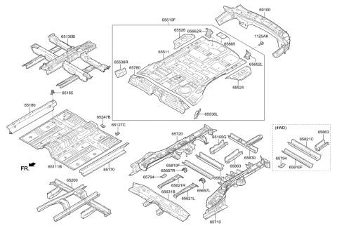 2015 Hyundai Santa Fe Sport Panel Assembly-Rear Floor Front Complete Diagram for 65510-4Z000