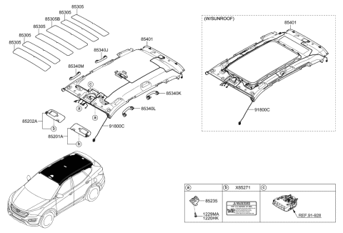 2015 Hyundai Santa Fe Sport Sunvisor & Head Lining Diagram