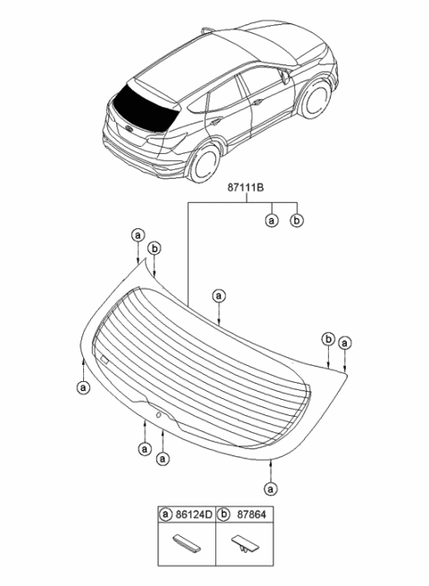 2013 Hyundai Santa Fe Sport Rear Window Glass & Moulding Diagram