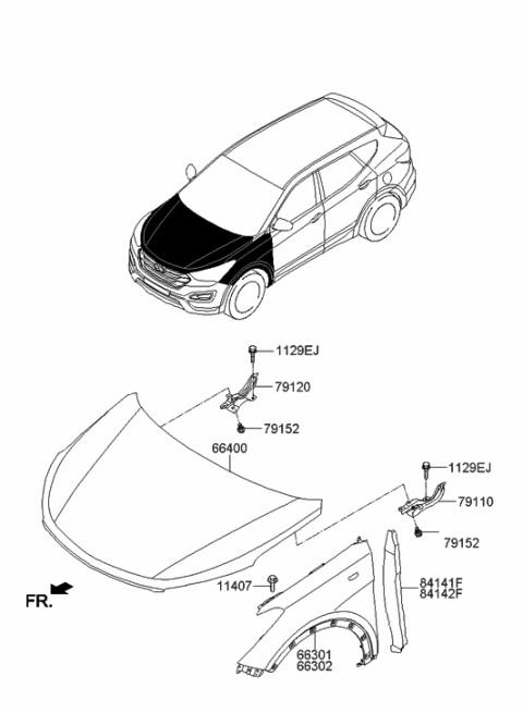 2013 Hyundai Santa Fe Sport Fender & Hood Panel Diagram