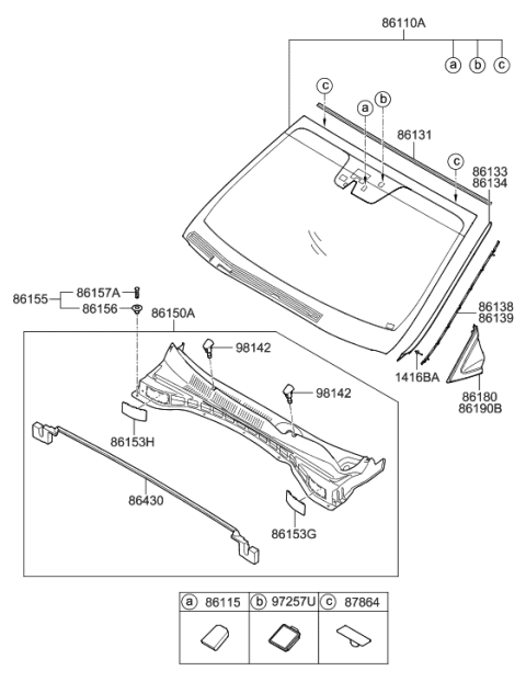 2015 Hyundai Santa Fe Sport Windshield Glass Diagram