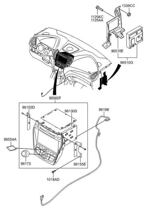 2019 Hyundai Sonata Reman Head Unit Assembly AVN Diagram for 96560-4Z112-4XFLT