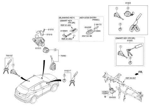 2015 Hyundai Santa Fe Sport Key & Cylinder Set Diagram