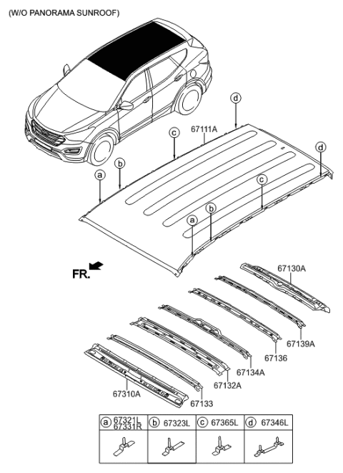 2015 Hyundai Santa Fe Sport Rail Assembly-Roof Front Diagram for 67121-2W000