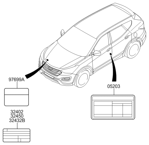 2014 Hyundai Santa Fe Sport Label-Refrigerant Diagram for 97699-2W000