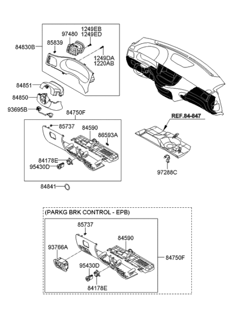 2009 Hyundai Genesis Steering Wheel Lower Cover Assembly Diagram for 84850-3M100-BR