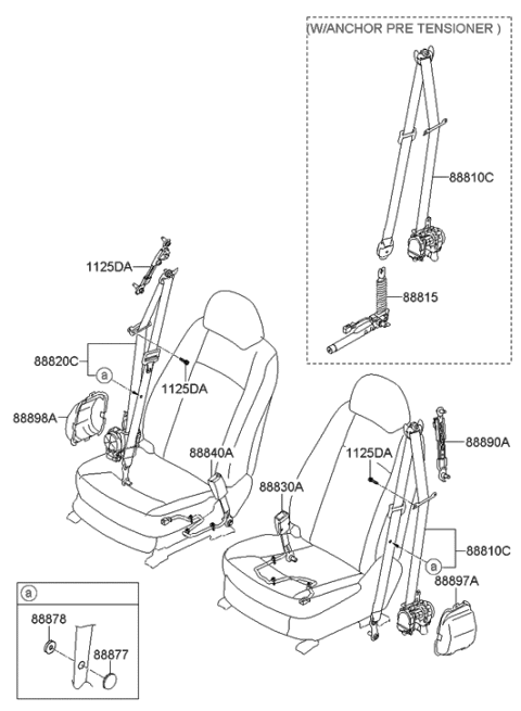 2009 Hyundai Genesis Front Seat Belt Assembly Left Diagram for 88870-3M500-V2