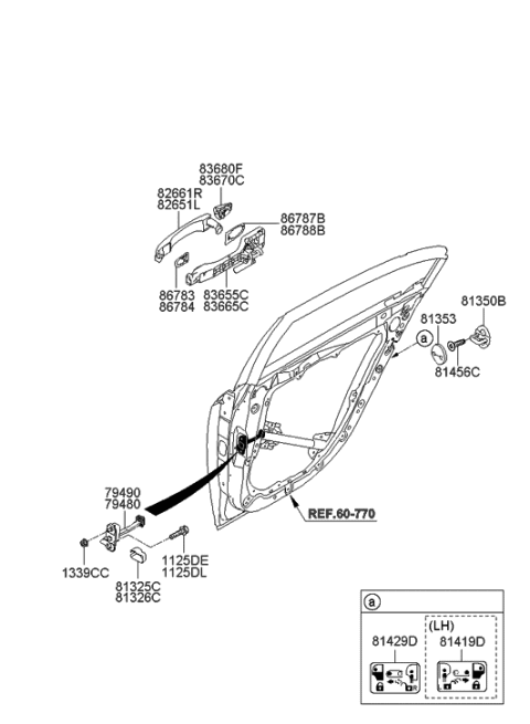 2009 Hyundai Genesis Checker Assembly-Rear Door,RH Diagram for 79490-3M000