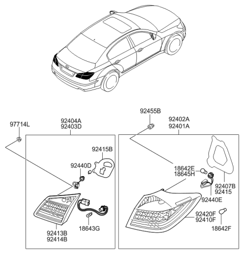 2012 Hyundai Genesis Lamp Assembly-Rear Combination,RH Diagram for 92404-3M250