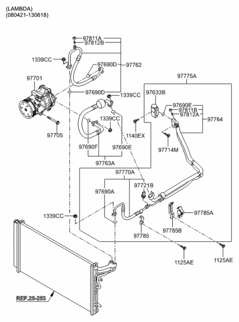 2014 Hyundai Genesis Old Body Style Aircon System-Cooler Line, Front Diagram 1