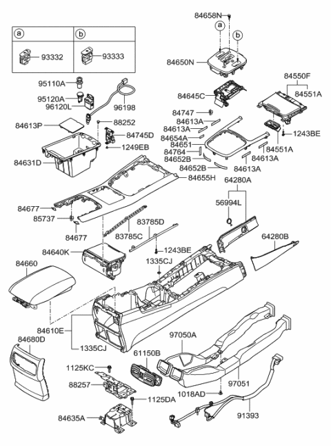 2014 Hyundai Genesis Old Body Style Floor Console Diagram 1