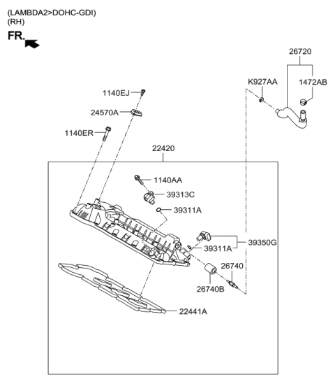 2014 Hyundai Genesis Old Body Style Rocker Cover Diagram 2