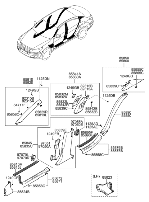2007 Hyundai Veracruz Clip-Trim Mounting Steel Diagram for 85839-3K500