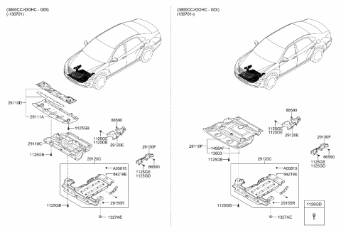 2010 Hyundai Genesis Cover Assembly-Engine Under Front Diagram for 29110-3N500