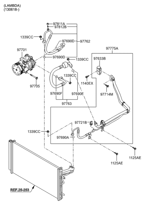 2009 Hyundai Genesis Aircon System-Cooler Line, Front Diagram 2