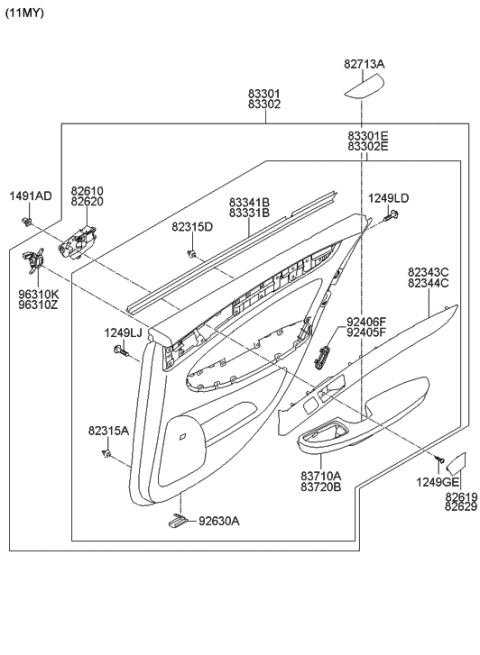 2008 Hyundai Genesis Panel Complete-Rear Door Trim,RH Diagram for 83302-3M060-A3