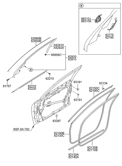 2014 Hyundai Genesis Weatherstrip-Front Door Body Side RH Diagram for 82120-3M000-RY