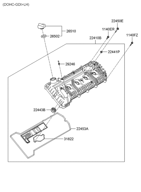 2011 Hyundai Genesis Cover Assembly-Rocker,LH Diagram for 22410-3F300