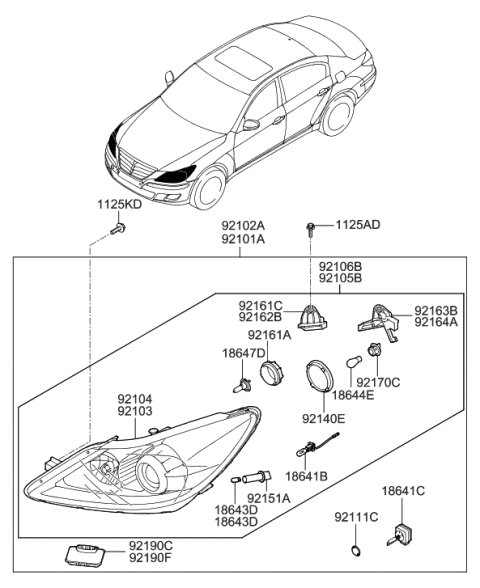 2014 Hyundai Genesis Headlamp Assembly, Right Diagram for 92102-3M340