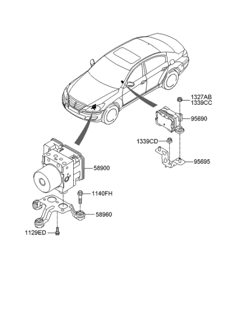 2009 Hyundai Genesis Abs Hydraulic Module Assembly Diagram for 58920-3M0A6