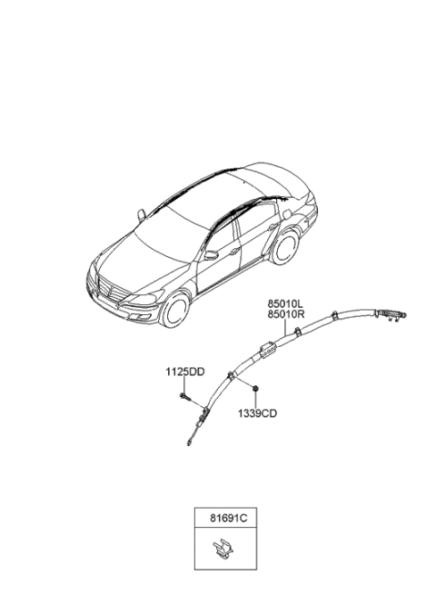 2012 Hyundai Genesis Curtain Air Bag Module,RH Diagram for 85020-3M000