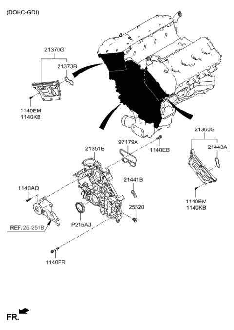 2009 Hyundai Veracruz Cover-Timing Chain,Lower Diagram for 21351-3F000