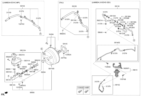 2014 Hyundai Genesis Hose Assembly-Brake Booster Vacuum Diagram for 59130-3M500