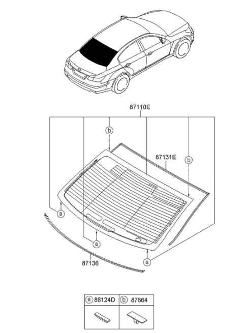 2014 Hyundai Genesis Old Body Style Rear Window Glass & Moulding Diagram