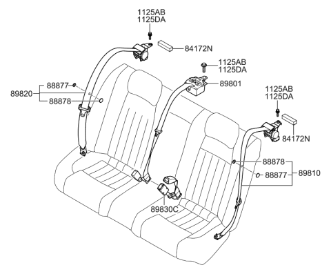 2008 Hyundai Genesis Rear Left Seat Belt Assembly Diagram for 89810-3M500-RY