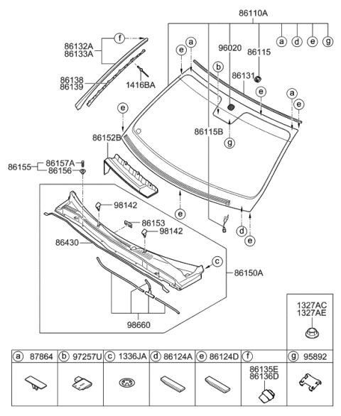 2010 Hyundai Genesis Windshield Glass Assembly Diagram for 86110-3M030