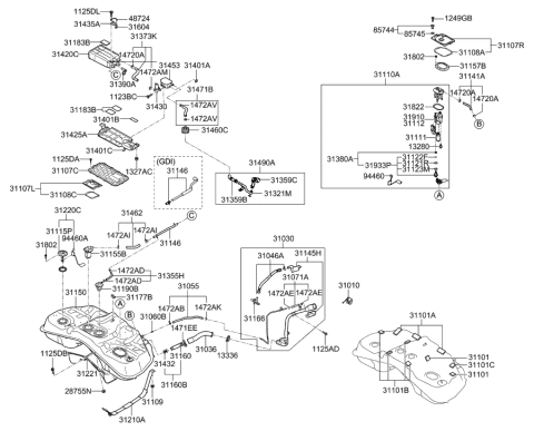 2012 Hyundai Genesis Grommet Assembly-Screw Diagram for 31105-3M000