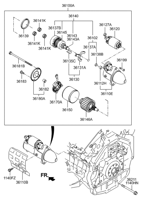 2008 Hyundai Genesis Shaft Assembly-Clutch Diagram for 36140-3F100