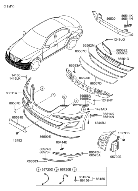 2012 Hyundai Genesis Front Bumper Cover Diagram for 86510-3M020