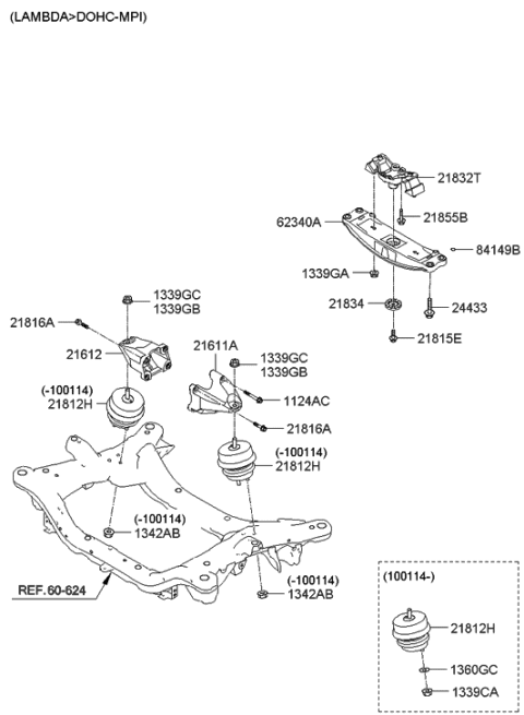 2014 Hyundai Genesis Old Body Style Engine & Transaxle Mounting Diagram 1