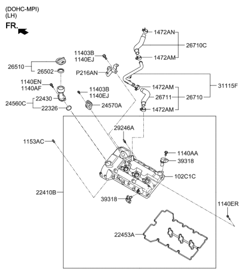 2014 Hyundai Genesis Old Body Style Rocker Cover Diagram 13