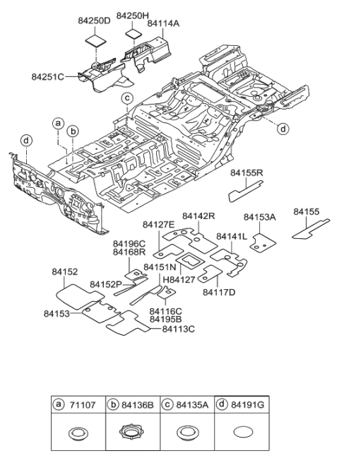 2010 Hyundai Genesis Pad-Antivibration Center Floor Front,RH Diagram for 84122-3M000