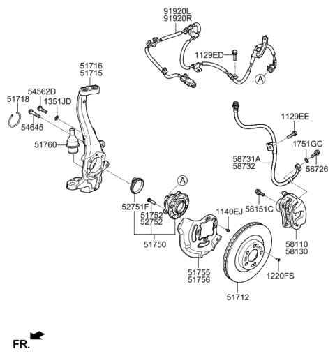 2014 Hyundai Genesis Old Body Style Front Axle & Brake Assy Diagram 1