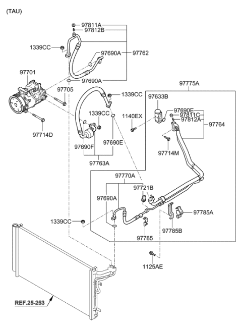 2010 Hyundai Genesis Compressor Assembly Diagram for 97701-3N700